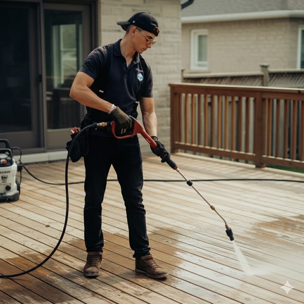 pressure washing a wood deck
