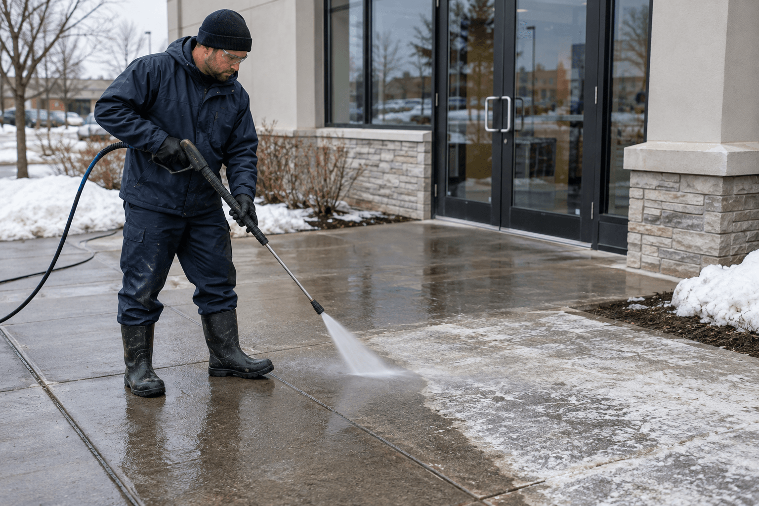 Road salt removal from a Toronto commercial property Road salt removal from a Toronto commercial property