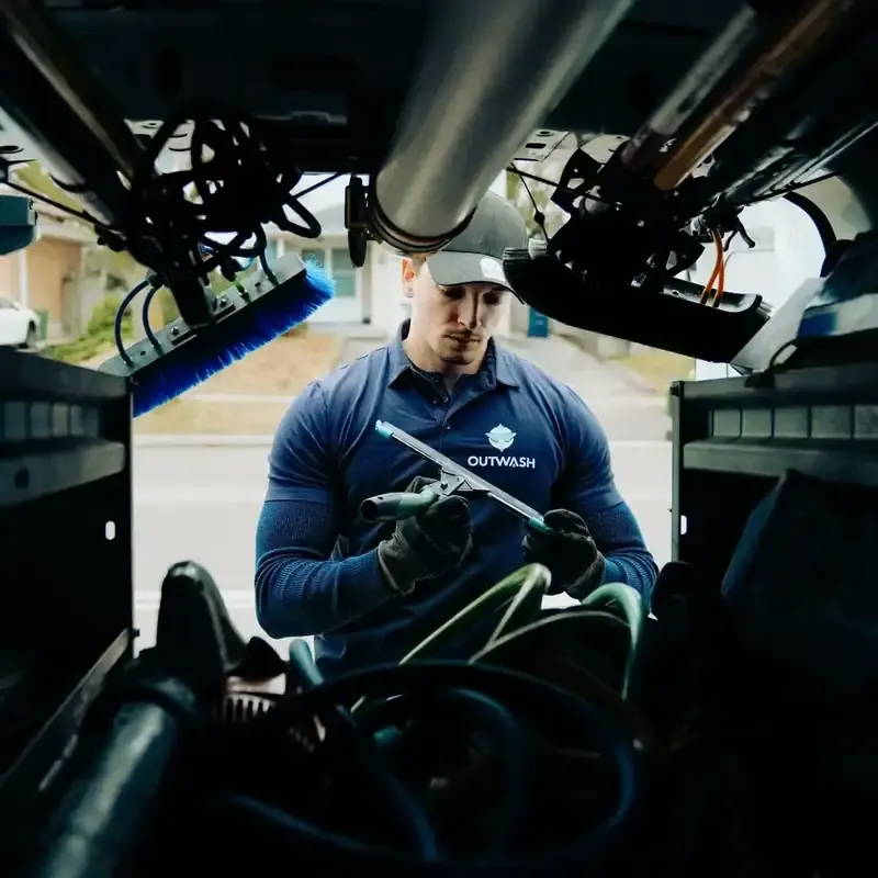 Outwash technician at the back of the work van